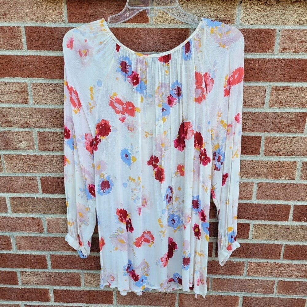 Lucky Brand Boho Flowy Peasant Top Women's Size 1X Watercolor Flowers - Picture 5 of 6